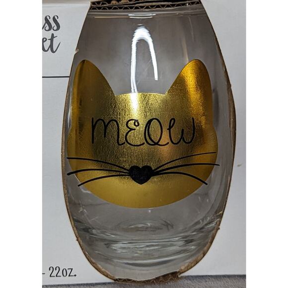 NWT Meow Or Never Gold Black Cat Kitten Stemless Wine Glass Set 22 oz - Picture 5 of 6